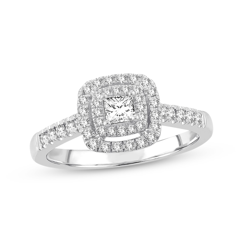 Main Image 1 of Diamond Engagement Ring 1/2 ct tw Princess & Round-cut 14K White Gold