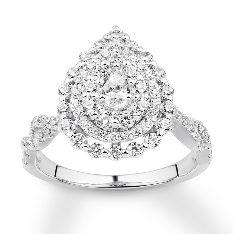 Diamond Engagement Ring 1 ct tw Pear & Round 14K White Gold