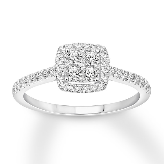 Multi-Diamond Halo Engagement Ring 1/2 ct tw 10K White Gold