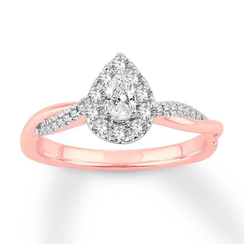Diamond Engagement Ring 1/2 ct tw Pear/Round 14K Rose Gold