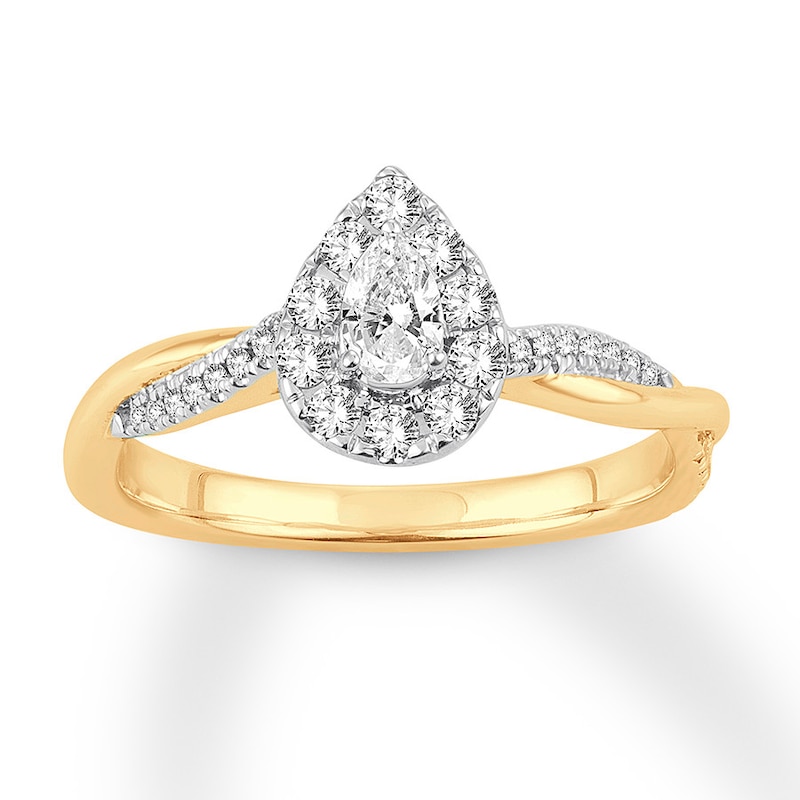 Diamond Engagement Ring 1/2 ct tw Pear/Round 14K Yellow Gold