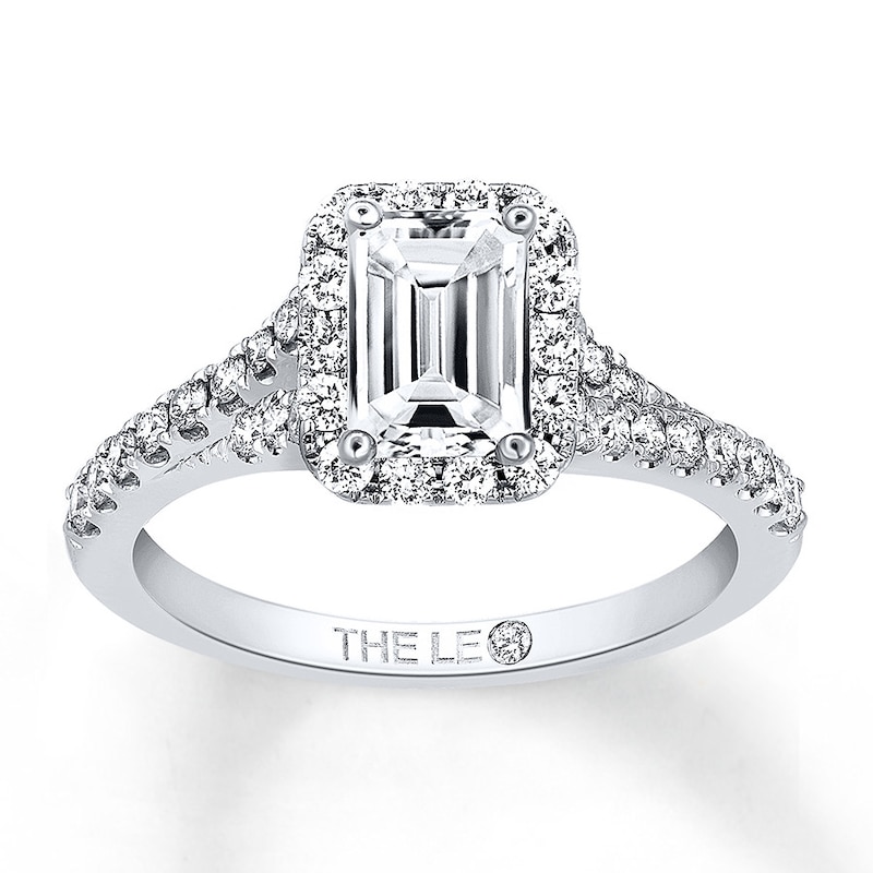 Main Image 1 of THE LEO Diamond Engagement Ring 1 ct tw Emerald & Round-cut 14K White Gold