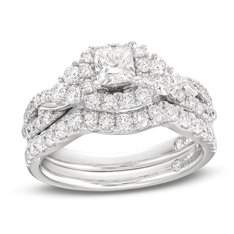 THE LEO Diamond Bridal Set 1-1/2 cttw Princess & Round-cut 14K White Gold