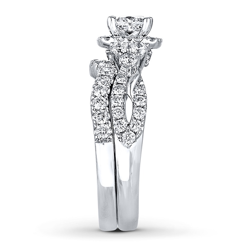 THE LEO Diamond Bridal Set 1-1/2 cttw Princess & Round-cut 14K White Gold