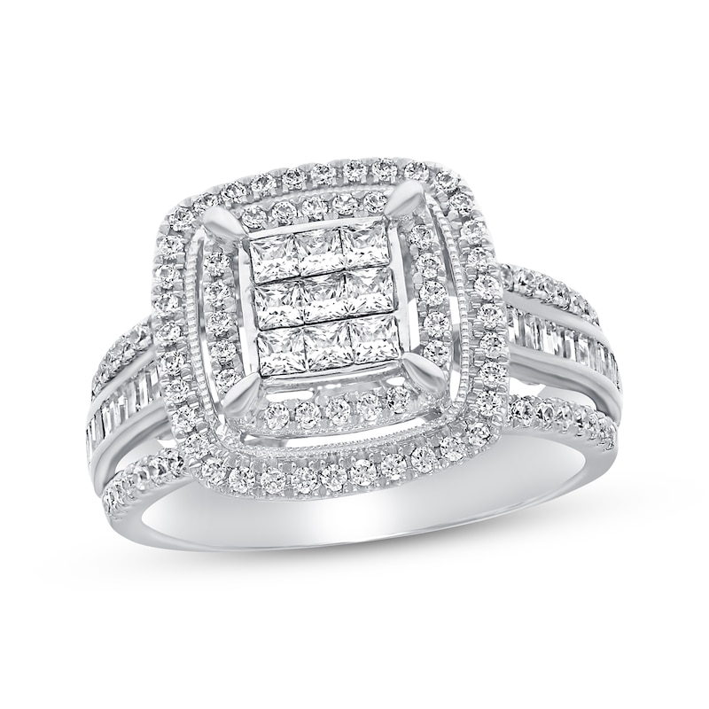 Main Image 1 of Diamond Engagement Ring 1 ct tw Princess/Round-cut 10K White Gold