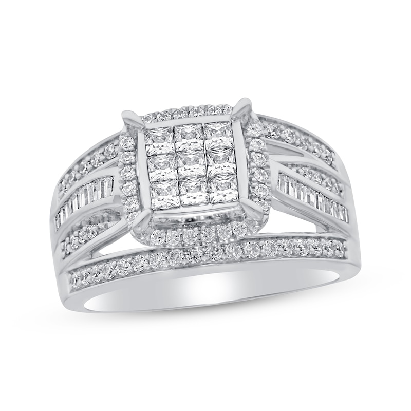 Main Image 1 of Diamond Engagement Ring 1 ct tw Princess/Round-cut 10K White Gold