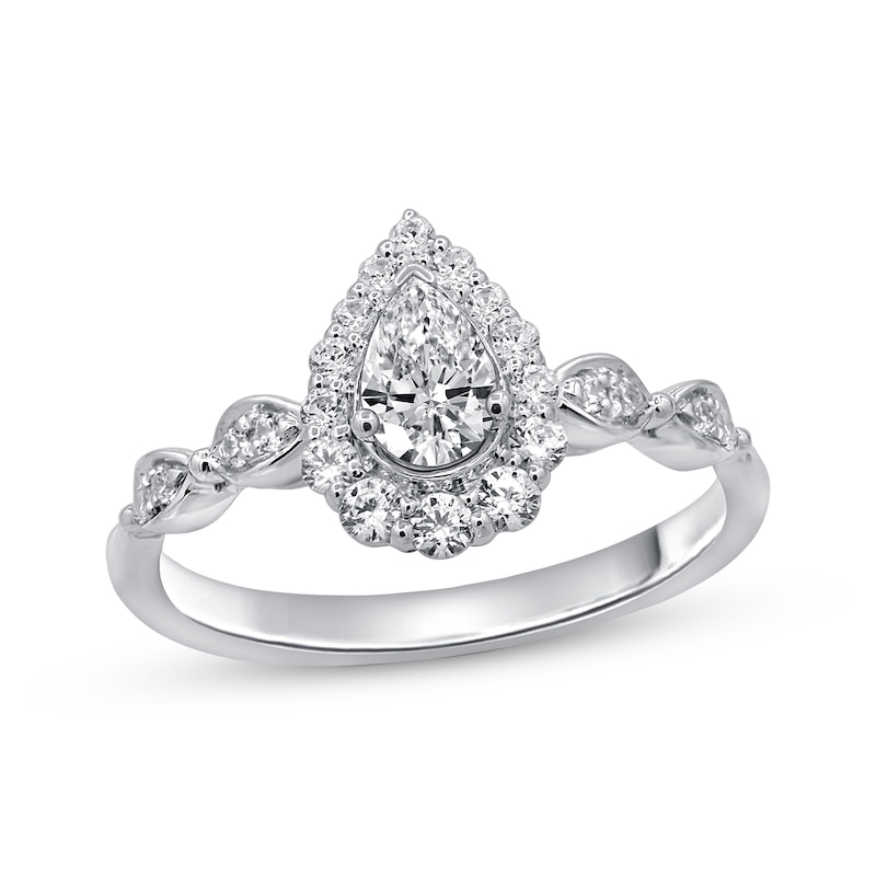 Diamond Engagement Ring 5/8 ct tw Pear & Round 14K White Gold