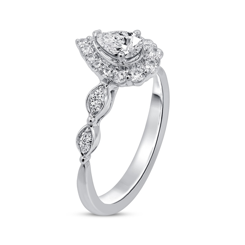 Diamond Engagement Ring 5/8 ct tw Pear & Round 14K White Gold