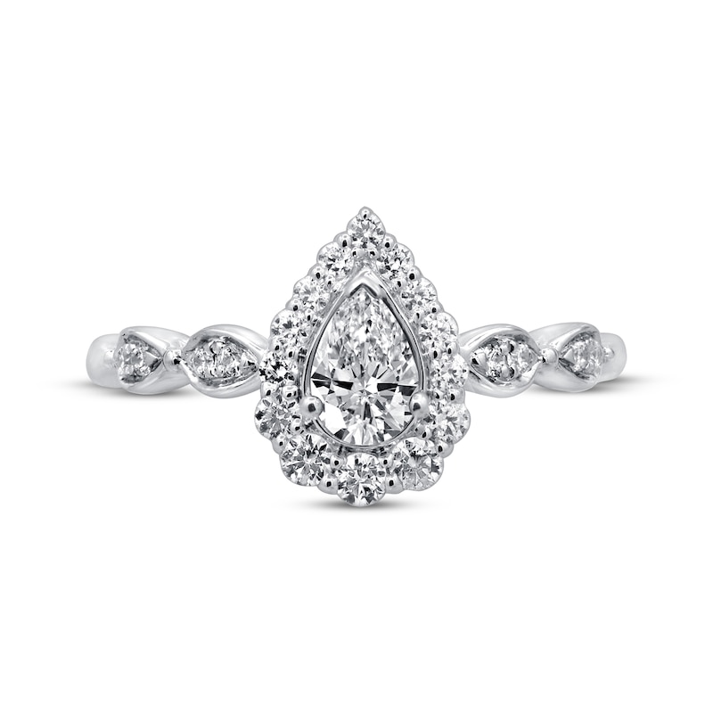 Diamond Engagement Ring 5/8 ct tw Pear & Round 14K White Gold