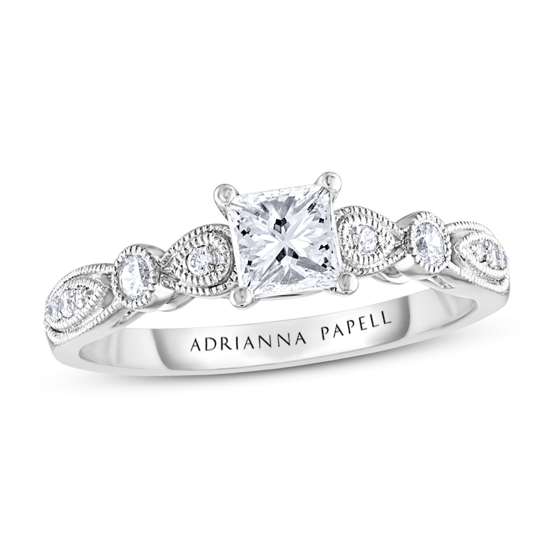 Adrianna Papell Diamond Engagement Ring 1/2 ct tw Princess & Round-cut 14K White Gold