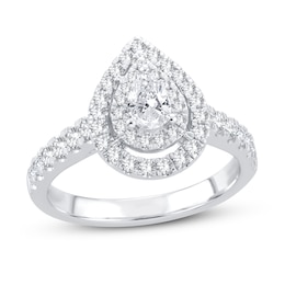 Diamond Engagement Ring 1 ct tw Pear & Round 14K White Gold
