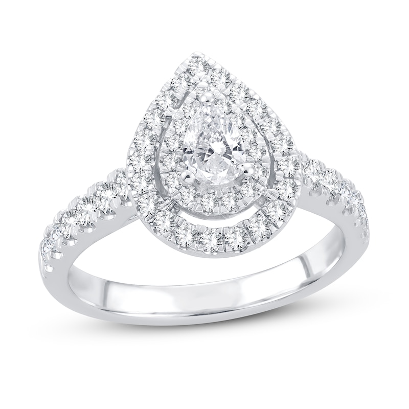 Main Image 1 of Diamond Engagement Ring 1 ct tw Pear & Round 14K White Gold