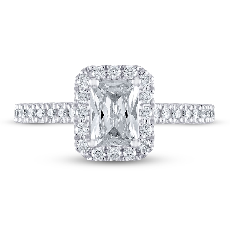 Main Image 3 of THE LEO Diamond Engagement Ring 1-1/4 ct tw Emerald & Round-cut 14K White Gold