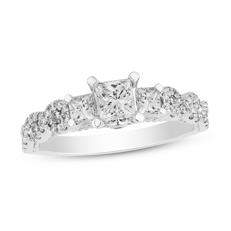 3-Stone Diamond Engagement Ring 1 ct tw Princess & Round 14K White Gold Size 6-8