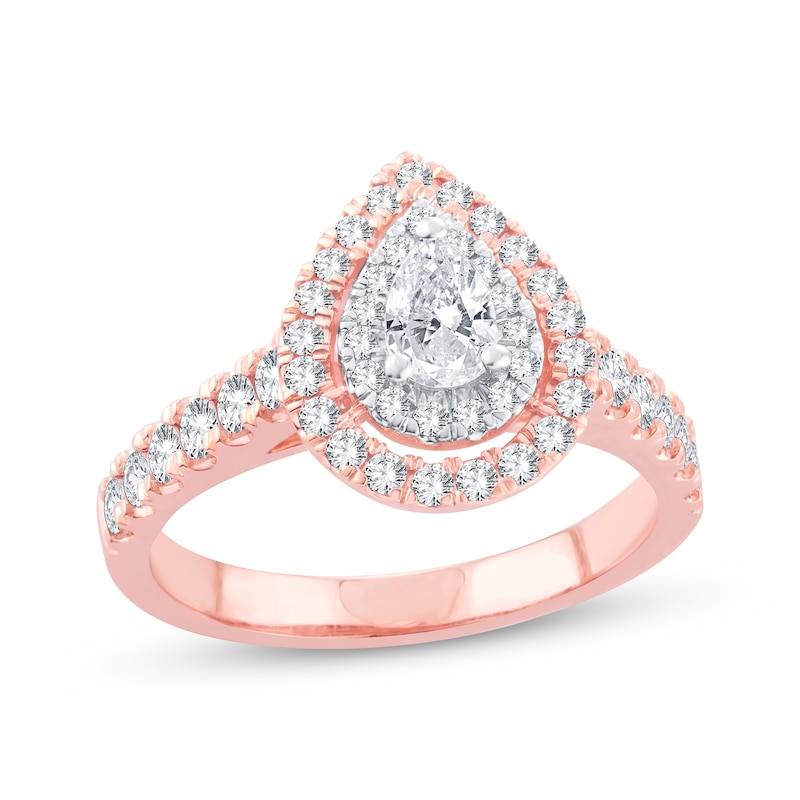 Diamond Engagement Ring 1 ct tw Pear & Round 14K Rose Gold