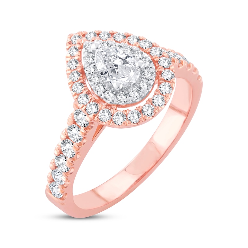 Diamond Engagement Ring 1 ct tw Pear & Round 14K Rose Gold