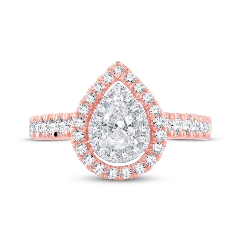 Diamond Engagement Ring 1 ct tw Pear & Round 14K Rose Gold