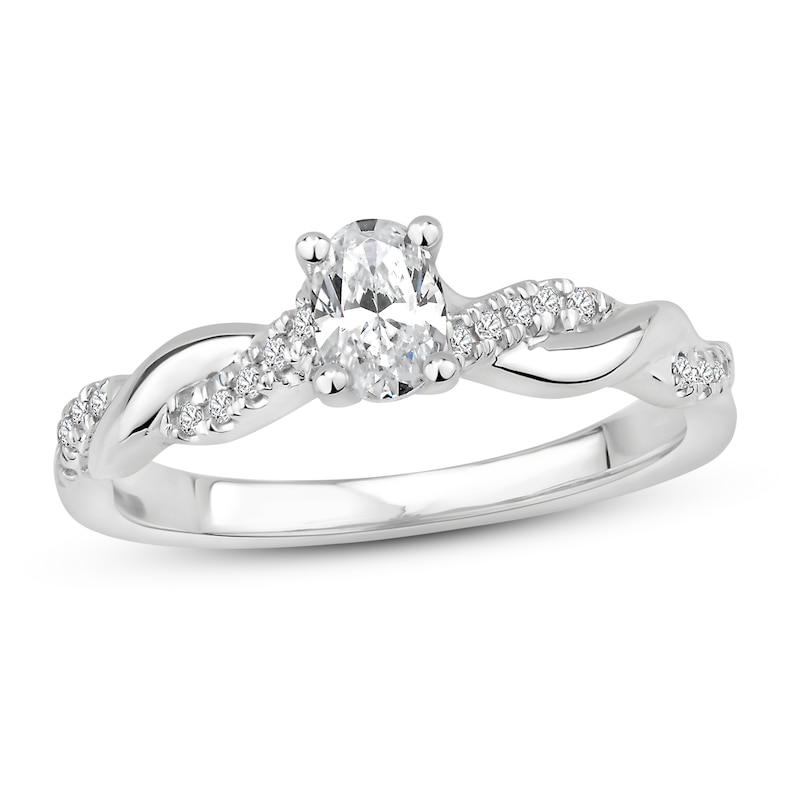 Diamond Engagement Ring 1/2 ct tw Round & Oval 14K White Gold