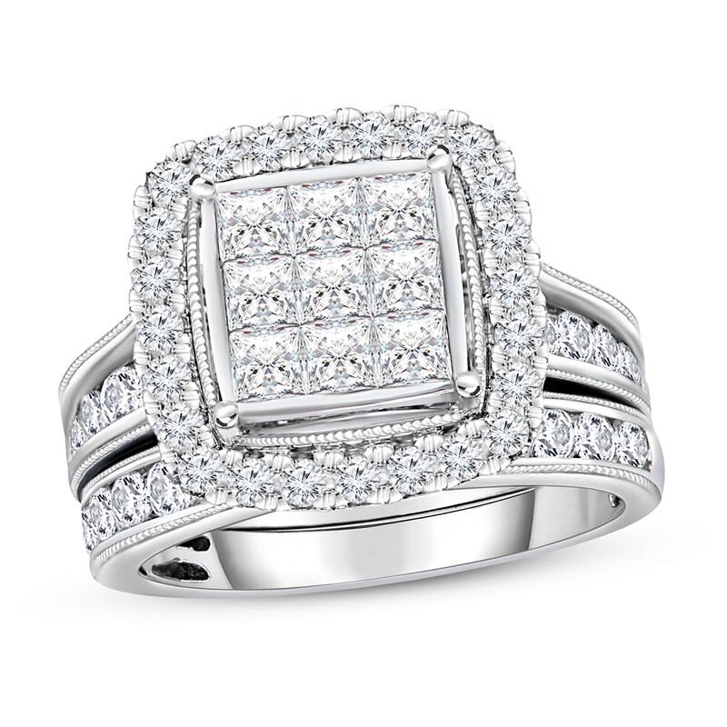 Diamond Bridal Set 2-7/8 ct tw Princess & Round 10K White Gold