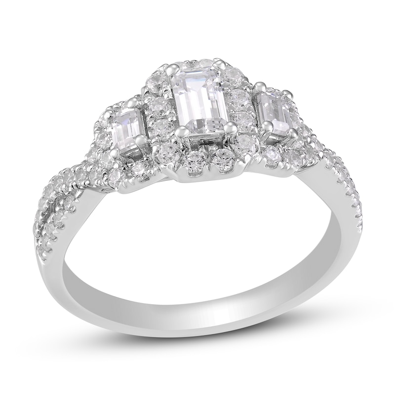 Three-Stone Diamond Engagement Ring 1 ct tw Emerald/Round 14K White Gold