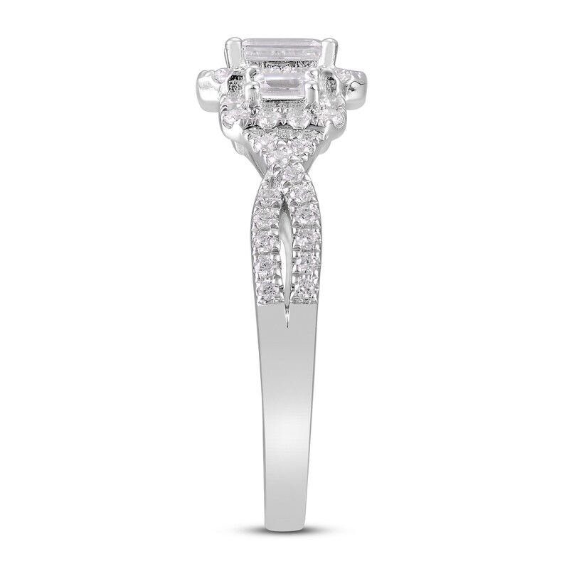 Three-Stone Diamond Engagement Ring 1 ct tw Emerald/Round 14K White Gold