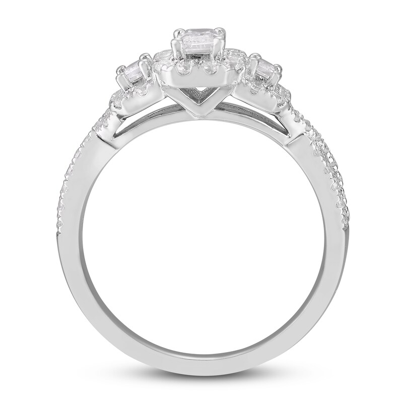 Three-Stone Diamond Engagement Ring 1 ct tw Emerald/Round 14K White Gold