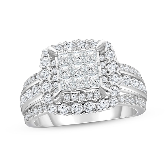 Diamond Engagement Ring 2 ct tw Princess & Round 14K White Gold