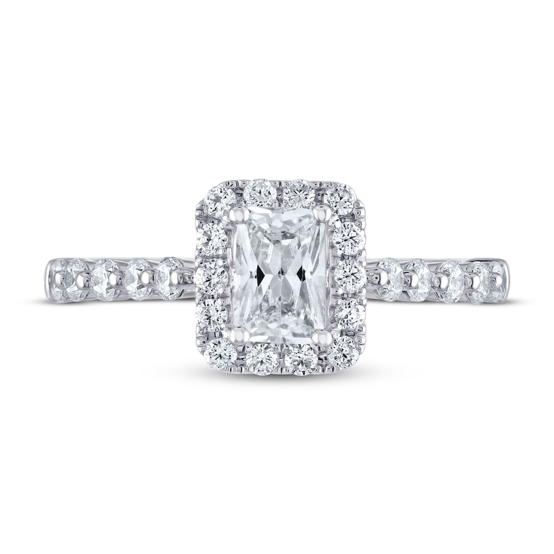 Main Image 3 of THE LEO Diamond Engagement Ring 1-1/8 ct tw Emerald & Round-cut 14K White Gold