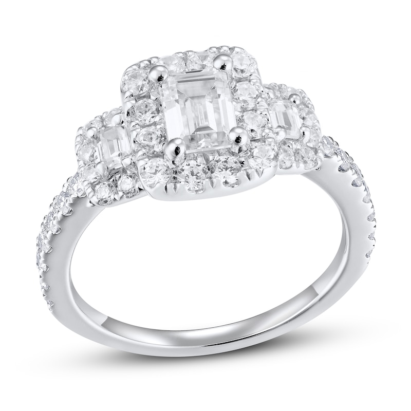 Main Image 1 of Diamond Engagement Ring 1 ct tw Emerald/Round 14K White Gold