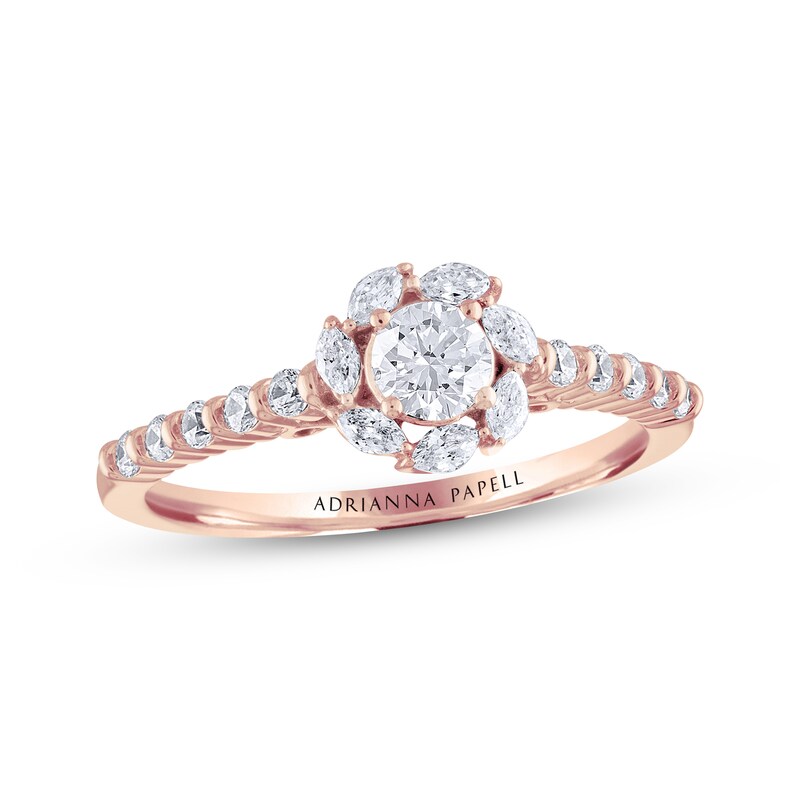 Adrianna Papell Diamond Engagement Ring 5/8 ct tw Round & Marquise 14K Rose Gold