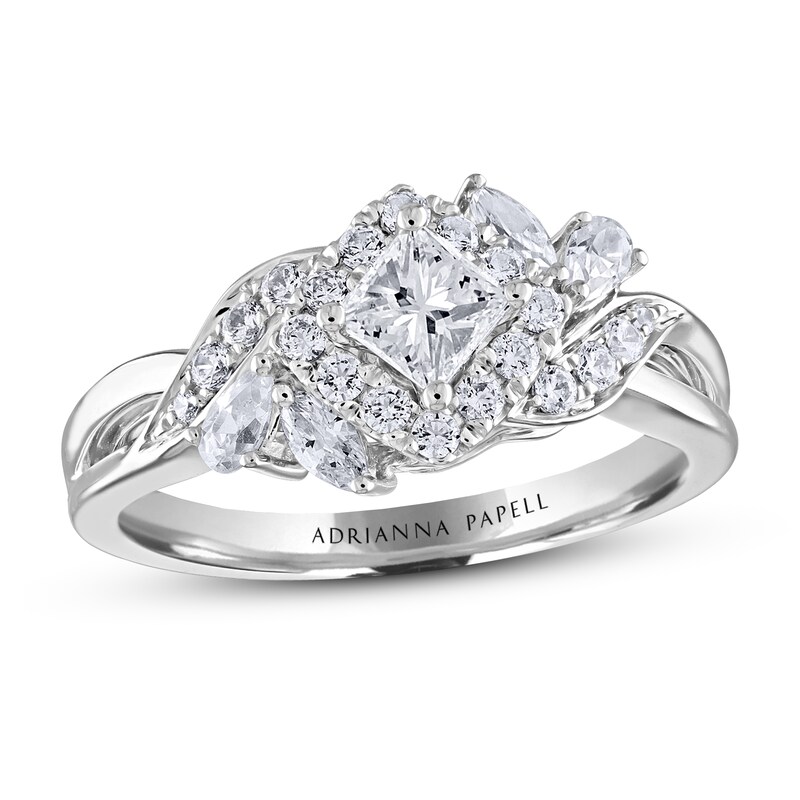 Adrianna Papell Diamond Engagement Ring 7/8 ct tw Princess, Pear, Marquise & Round 14K White Gold