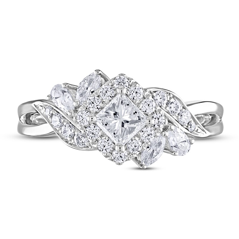 Adrianna Papell Diamond Engagement Ring 7/8 ct tw Princess, Pear, Marquise & Round 14K White Gold