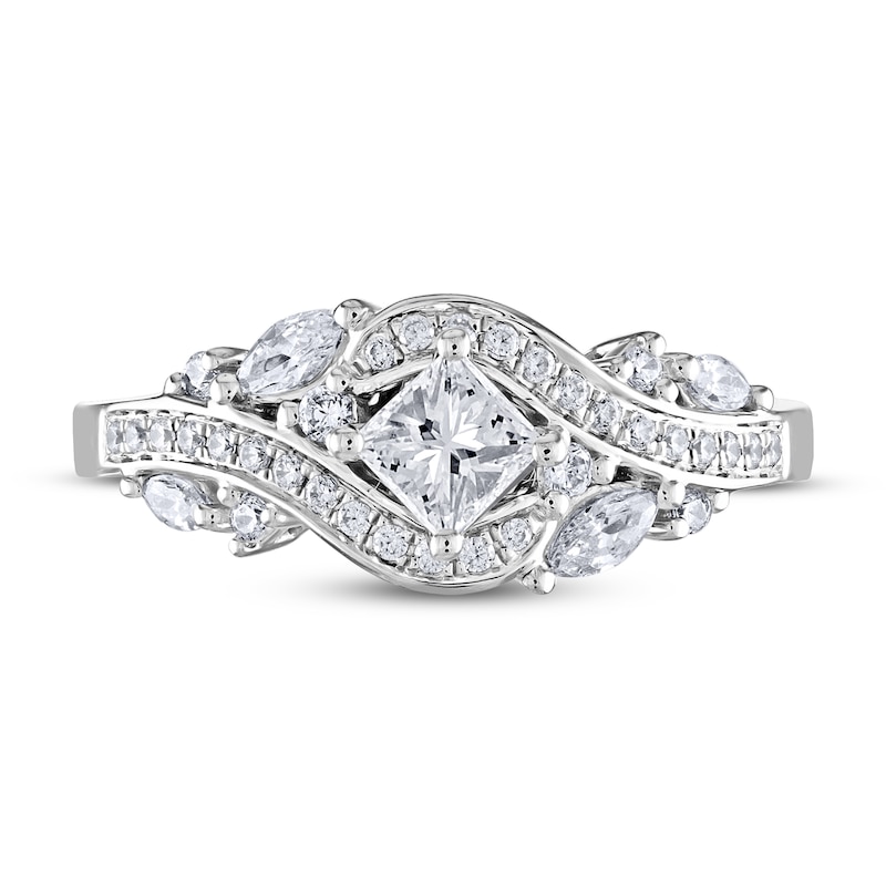 Adrianna Papell Diamond Engagement Ring 7/8 ct tw Princess, Marquise & Round 14K White Gold