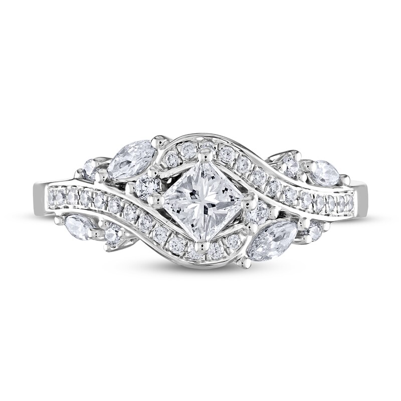Adrianna Papell Diamond Engagement Ring 7/8 ct tw Princess, Marquise & Round 14K White Gold