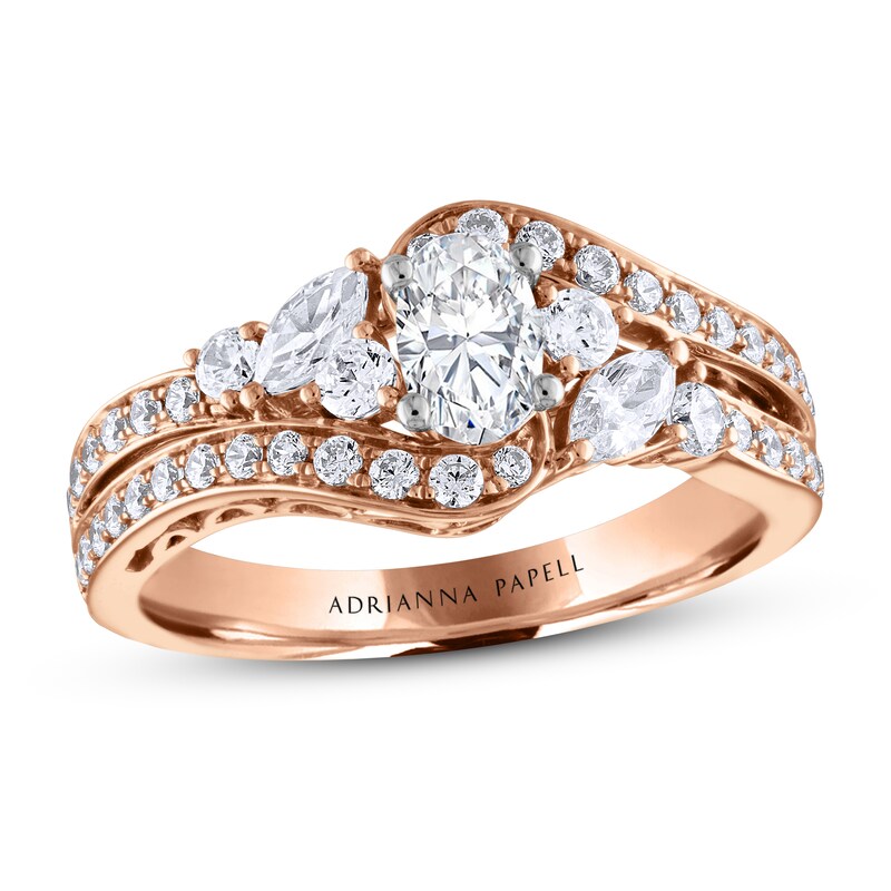 Adrianna Papell Diamond Engagement Ring 1-1/8 ct tw Oval, Round & Marquise 14K Rose Gold