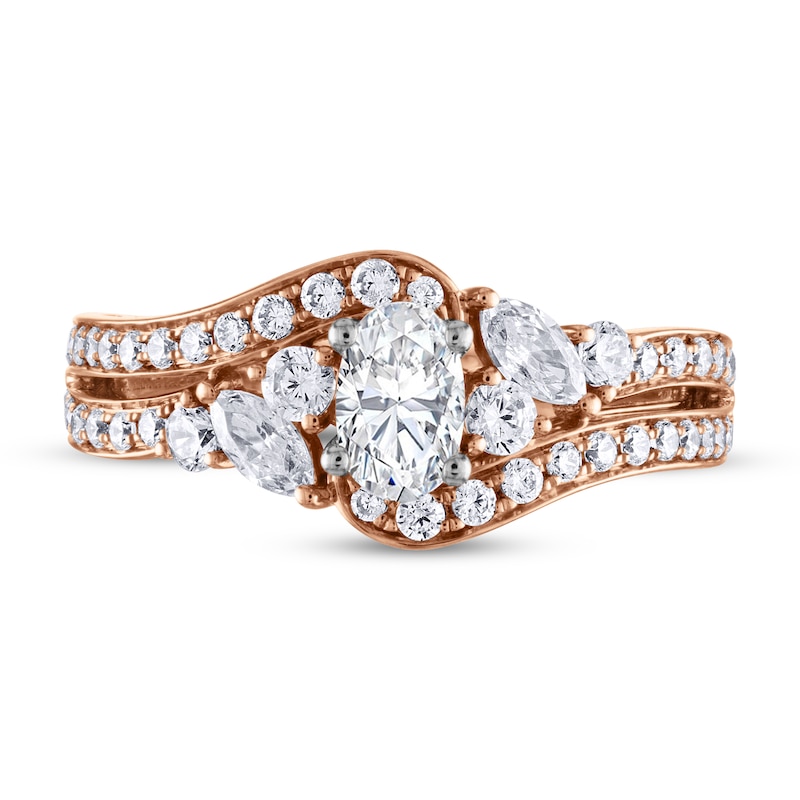 Adrianna Papell Diamond Engagement Ring 1-1/8 ct tw Oval, Round & Marquise 14K Rose Gold