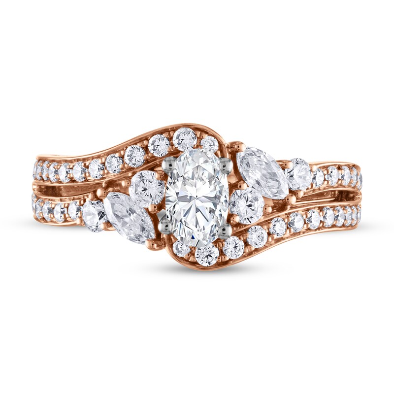 Adrianna Papell Diamond Engagement Ring 1-1/8 ct tw Oval, Round & Marquise 14K Rose Gold