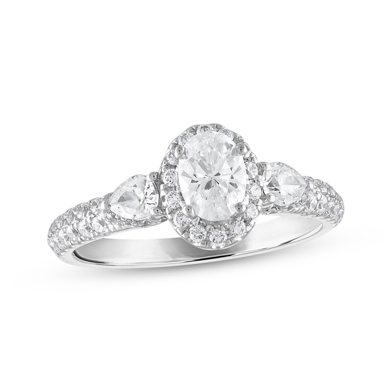 Three Stone Diamond Engagement Ring 1 ct tw Oval/Pear/Round 14K White Gold