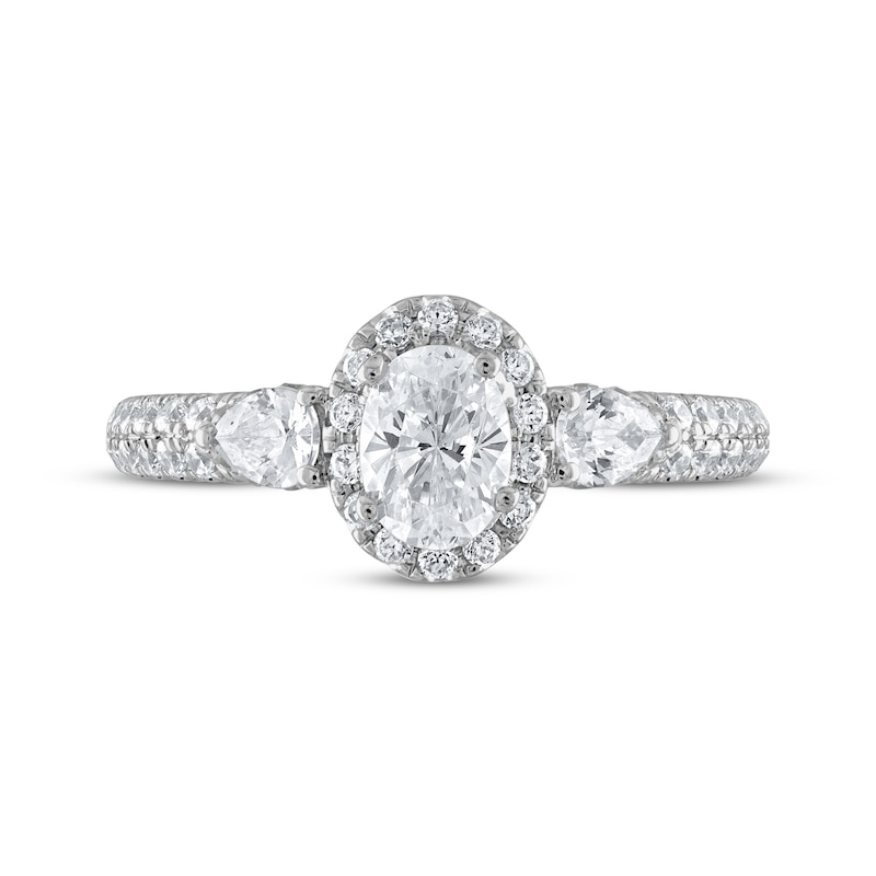 Three Stone Diamond Engagement Ring 1 ct tw Oval/Pear/Round 14K White Gold