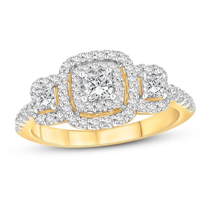 Three-Stone Diamond Engagement Ring 7/8 ct tw Princess & Round 14K ...