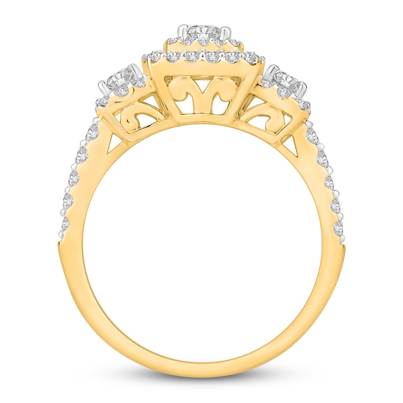 Three-Stone Diamond Engagement Ring 7/8 ct tw Princess & Round 14K Yellow Gold
