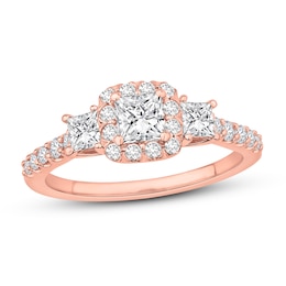 Adore Three-Stone Diamond Engagement Ring 1-1/8 ct tw Princess & Round 14K Rose Gold