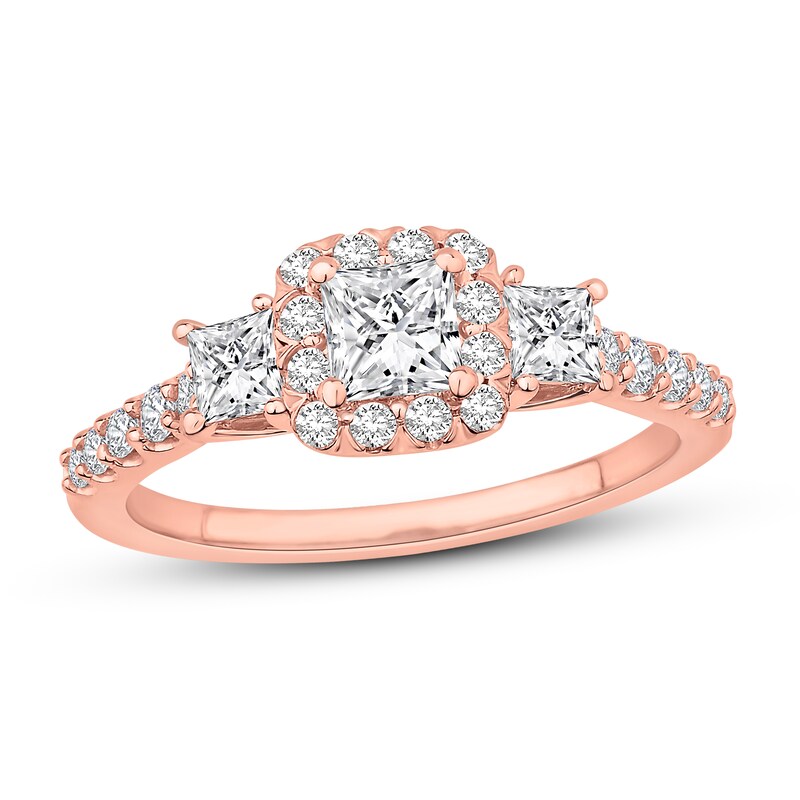 Main Image 1 of Adore Three-Stone Diamond Engagement Ring 1-1/8 ct tw Princess & Round 14K Rose Gold