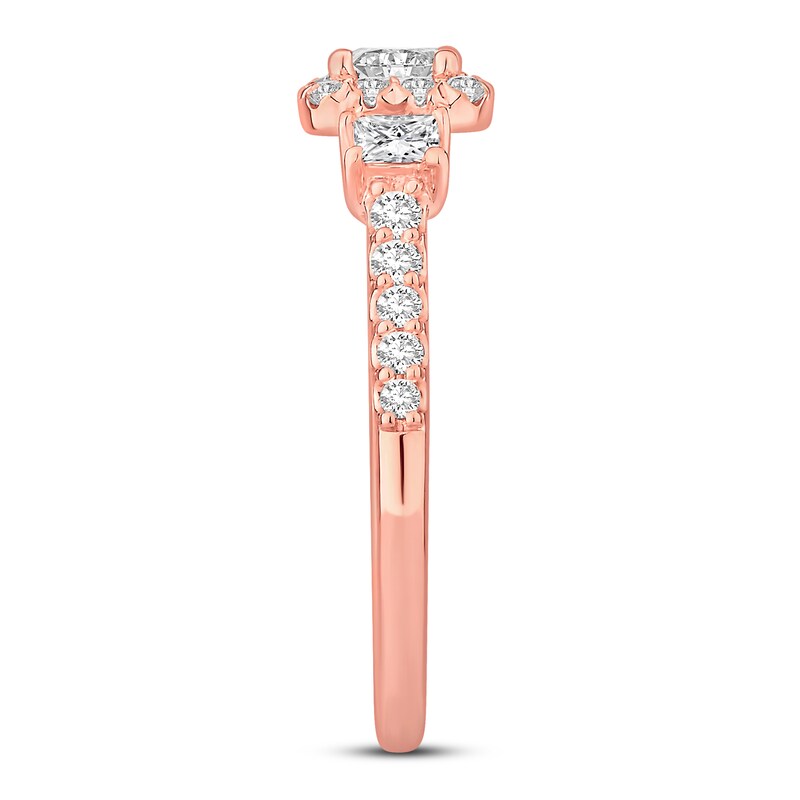 Main Image 3 of Adore Three-Stone Diamond Engagement Ring 1-1/8 ct tw Princess & Round 14K Rose Gold