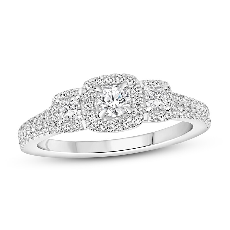 Main Image 1 of Adore Three-Stone Diamond Engagement Ring 3/4 ct tw Round-cut 14K White Gold