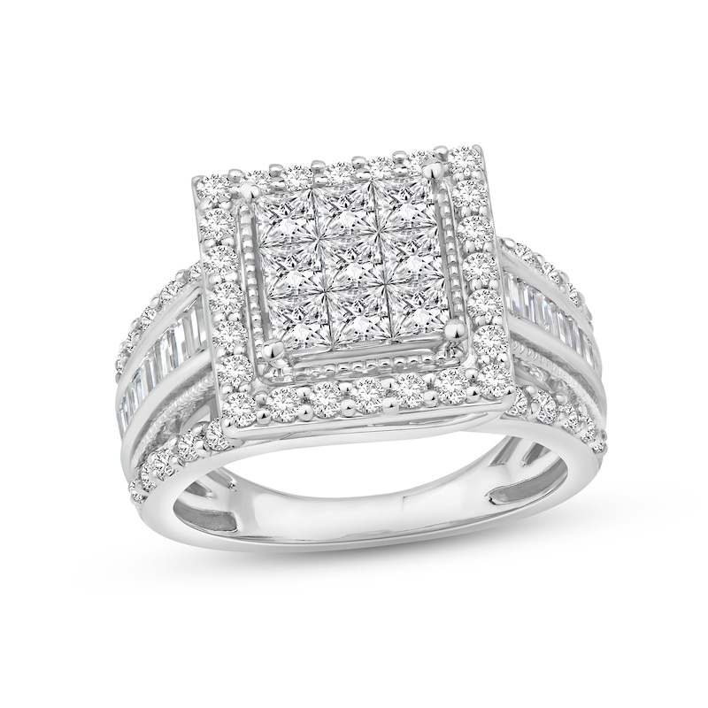 Diamond Engagement Ring 2 ct tw Princess-cut 10K White Gold