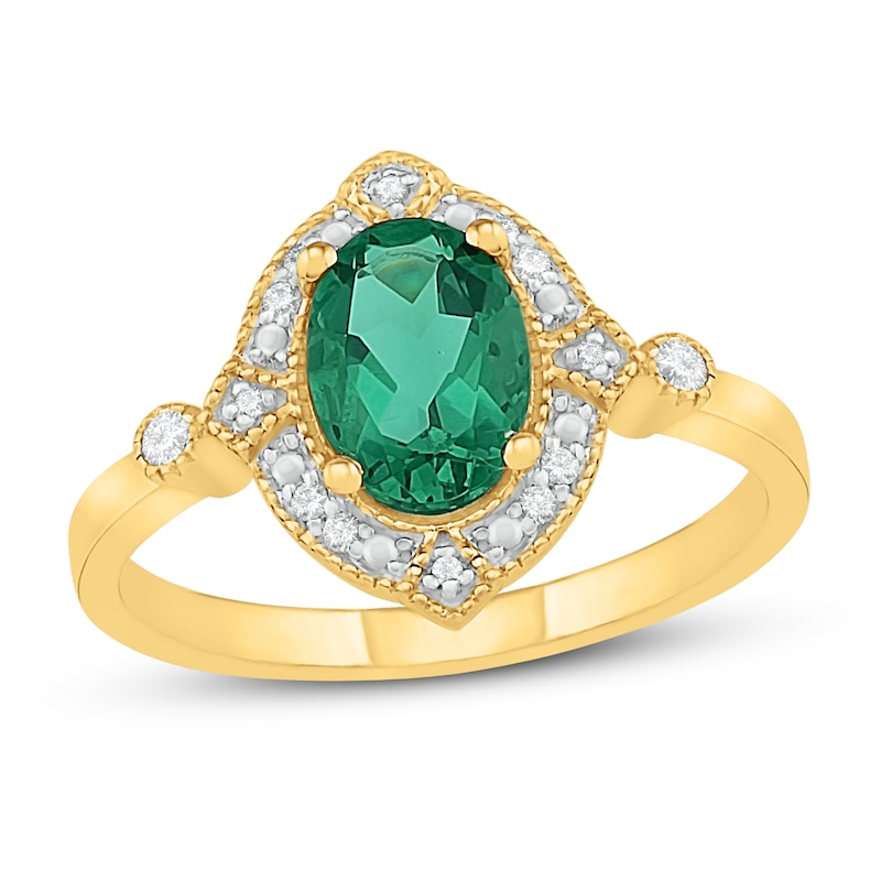 Emerald & Diamond Engagement Ring 1/5 ct tw 10K Yellow Gold