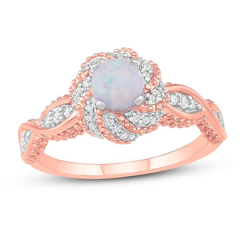 Opal & Diamond Engagement Ring 1/5 ct tw Round-cut 10K Rose Gold