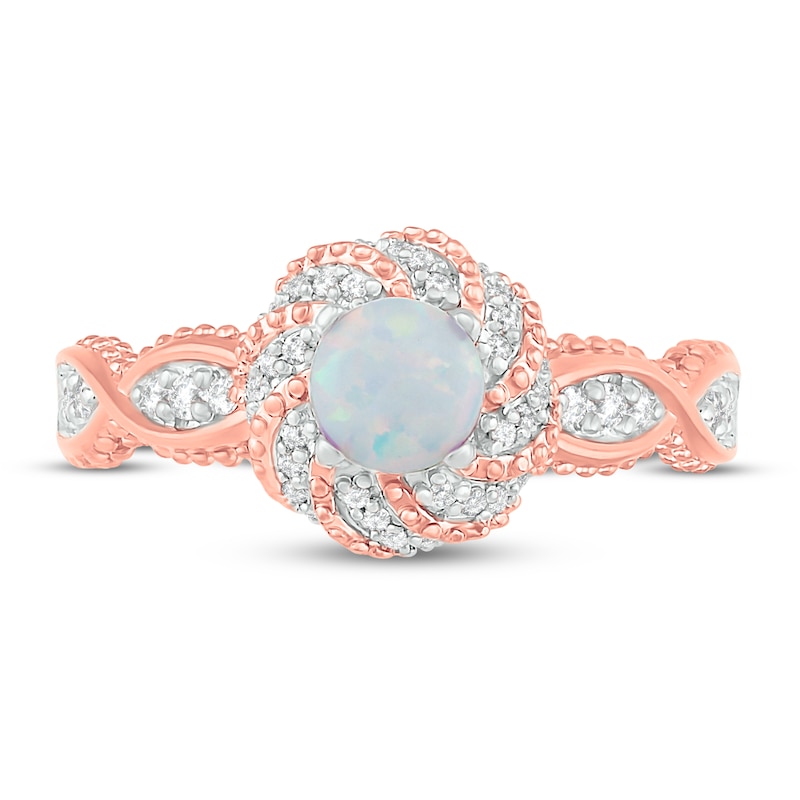 Opal & Diamond Engagement Ring 1/5 ct tw Round-cut 10K Rose Gold