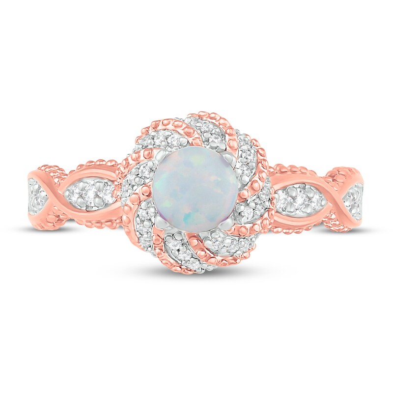 Opal & Diamond Engagement Ring 1/5 ct tw Round-cut 10K Rose Gold